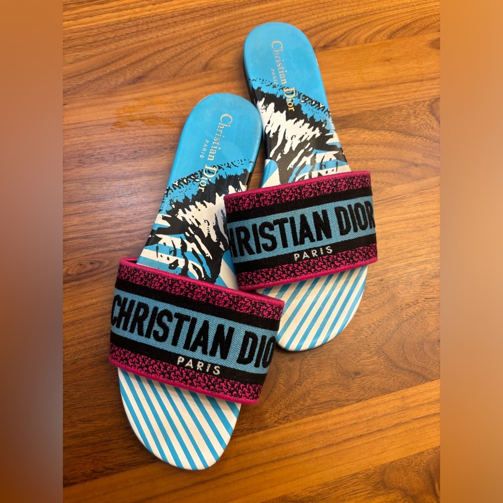 Christian Dior Dway Blue Pink Slides. On a couple wears. Size 39